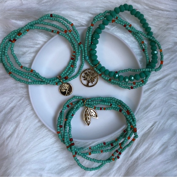 3 beaded bracelets with tree/leaf charms - Picture 2 of 5